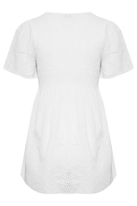 YOURS Plus Size White Broderie Anglaise Shirred Top | Yours Clothing 7