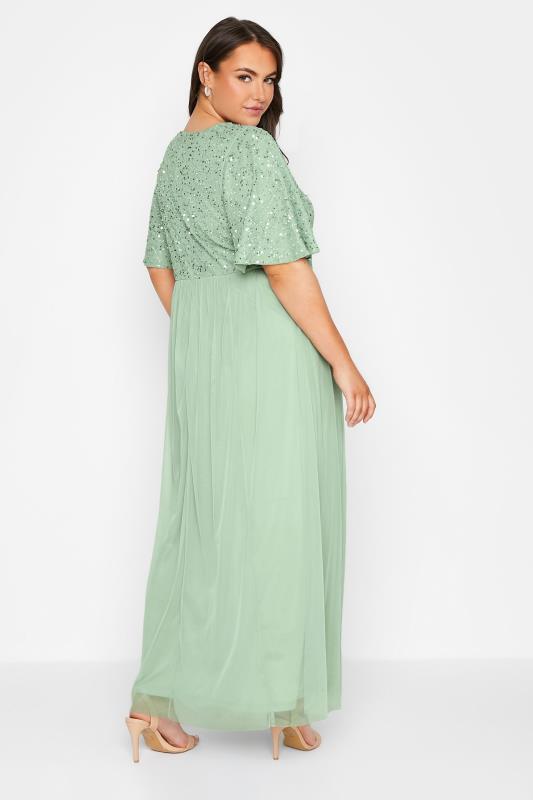 LUXE Curve Sage Green Sequin Hand Embellished Maxi Dress 4