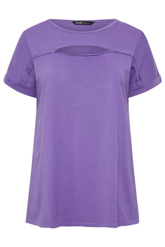 YOURS Plus Size Purple Cut Out T-Shirt | Yours Clothing 6