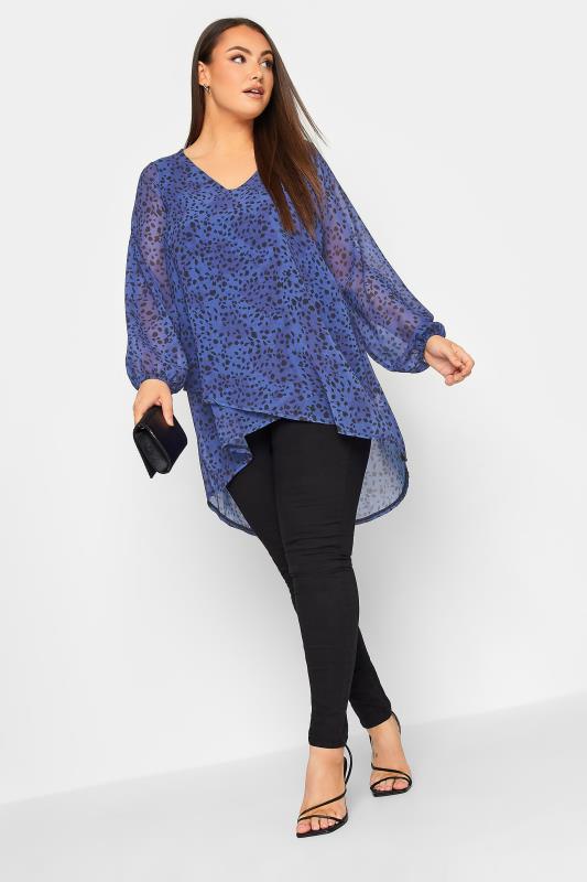 YOURS LONDON Plus Size Blue Animal Print Wrap Blouse | Yours Clothing 1
