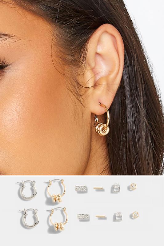 6 PACK Silver & Gold Tone Assorted Stud & Hoop Earrings | Yours Clothing 1
