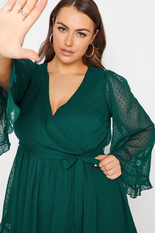 YOURS LONDON Curve Forest Green Dobby Wrap Blouse 4