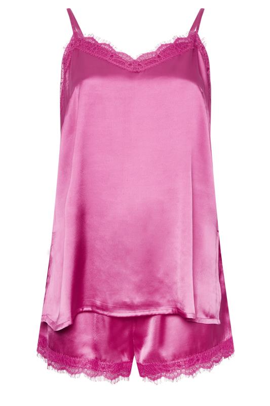 YOURS Plus Size Pink Satin Lace Pyjama Set | Yours Clothing 7