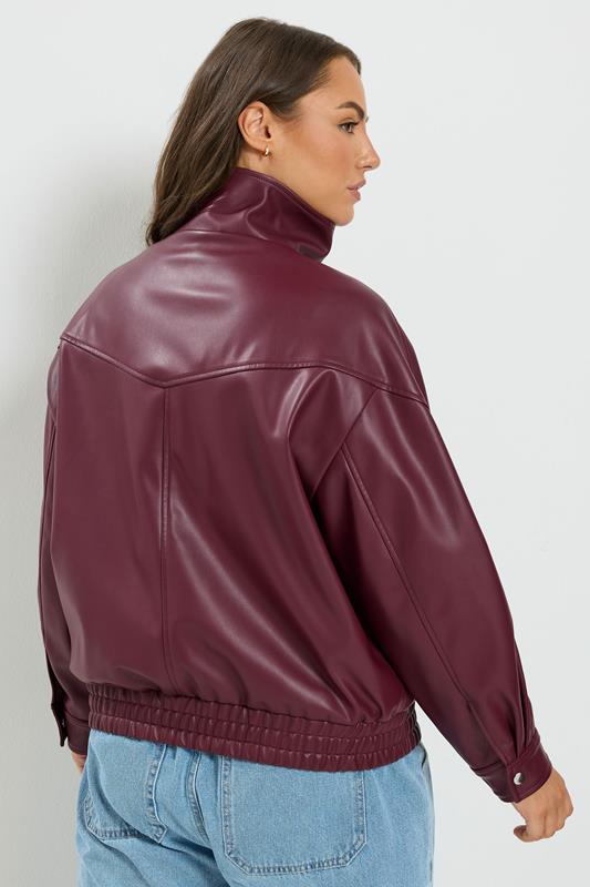 YOURS Plus Size Red Faux Leather Funnel Neck Jacket | Yours Clothing 4