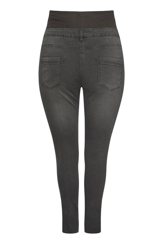 BUMP IT UP MATERNITY Curve Black Washed Ripped AVA Jeans With Comfort Panel 7