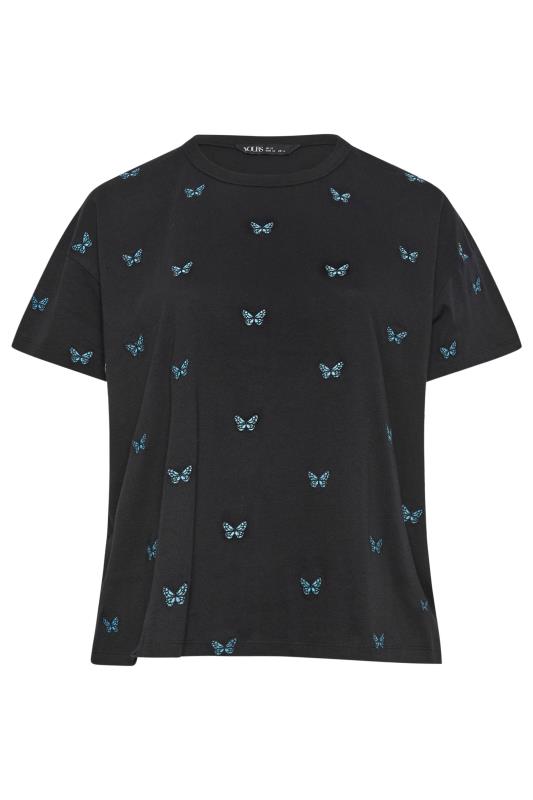 LIMITED COLLECTION Plus Size Black Embroidered Butterfly T-Shirt | Yours Clothing 5