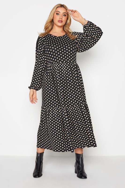 Curve Black Polka Dot Tiered Maxi Dress 2