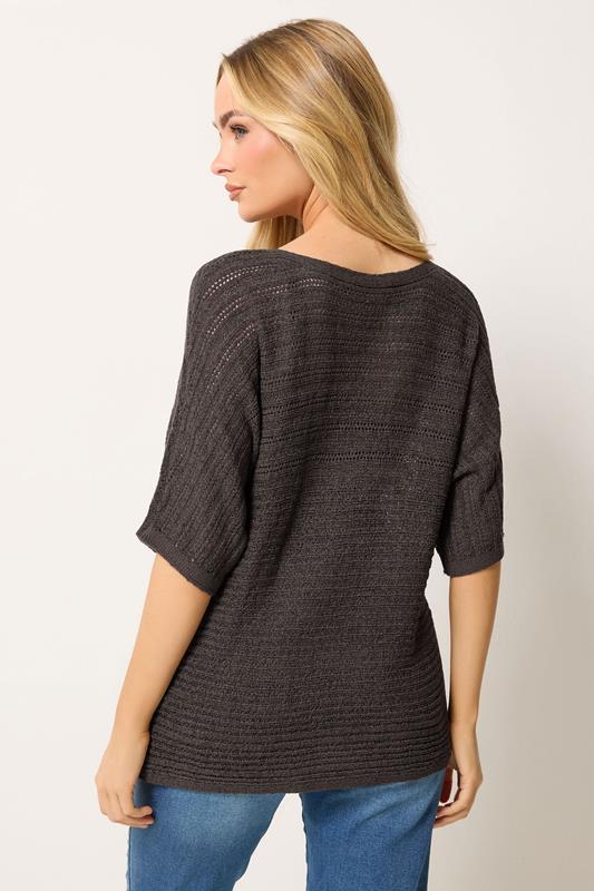 M&Co Chocolate Brown Short Sleeve Tape Knit Jumper | M&C0 2