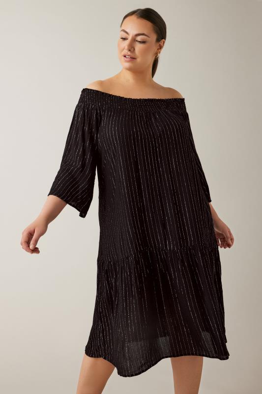 Plus Size  Evans Black Metallic Stripe Tiered Midi Beach Dress