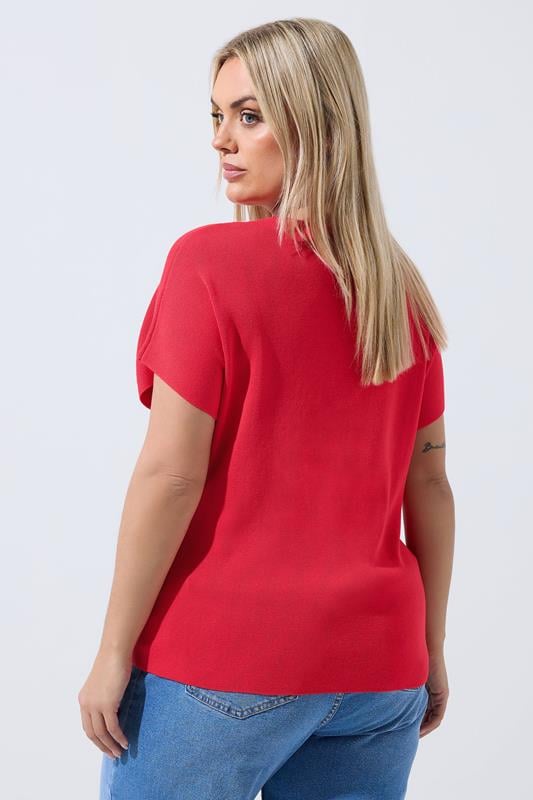 LIMITED COLLECTION Plus Size Red Short Sleeve Knitted Top | Yours Clothing 2