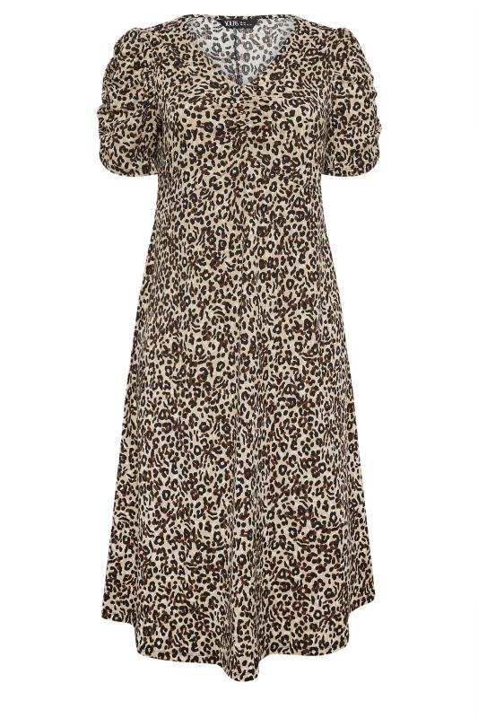 YOURS Plus Size Natural Brown Leopard Print Textured Milkmaid Dress | Yours Clothing 5
