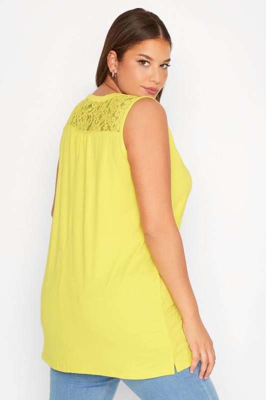 Curve Bright Yellow Lace Insert Button Down Vest Top 3