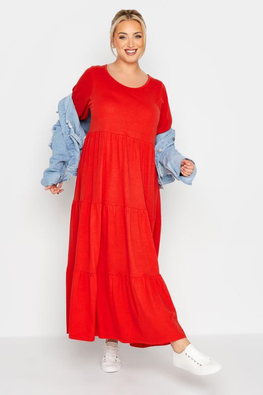 LIMITED COLLECTION Curve Red Tiered Smock Dress 2