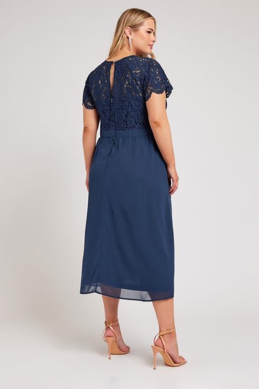 YOURS LONDON Plus Size Navy Blue Lace Sweetheart Midi Dress | Yours Clothing 3