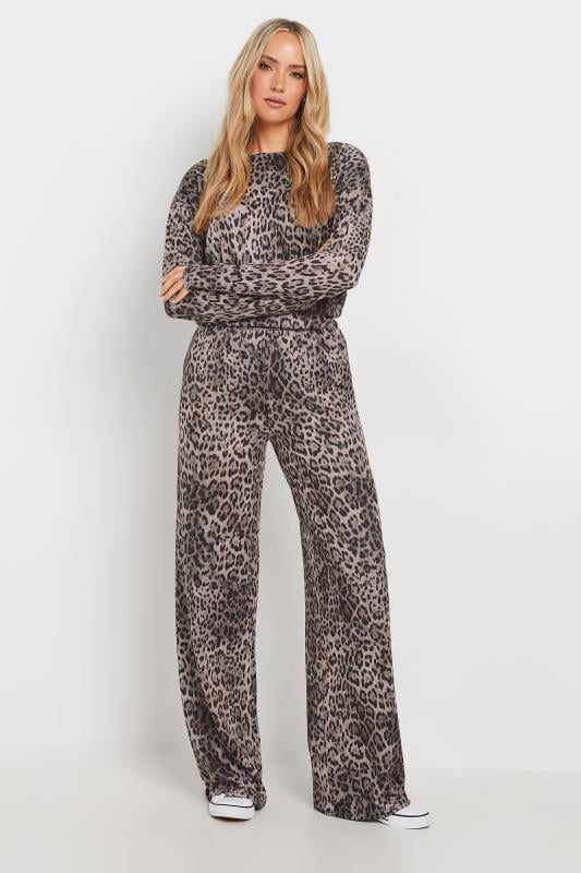 LTS Tall Grey Marl Animal Print Wide Leg Trousers | Long Tall Sally 2