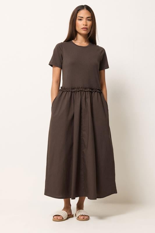  PixieGirl Petite vestido midi marrón chocolate con volantes mixtos