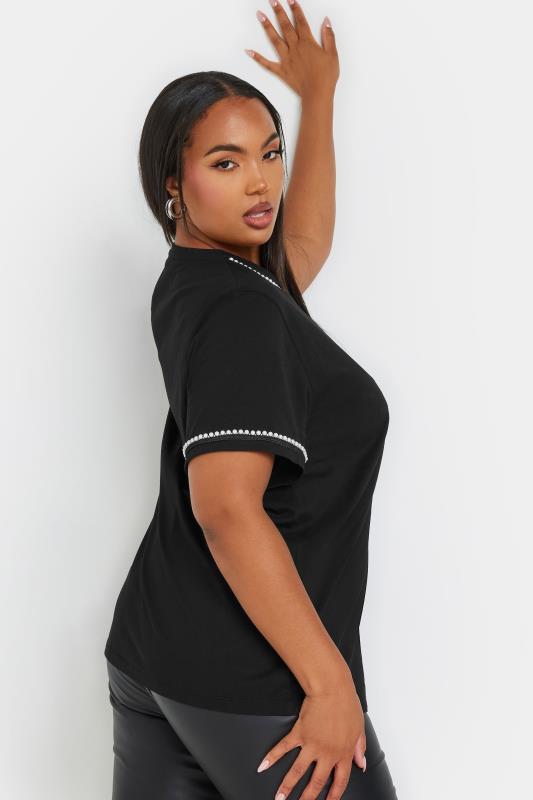 YOURS Plus Size Black Pearl Trim T-Shirt | Yours Clothing 3