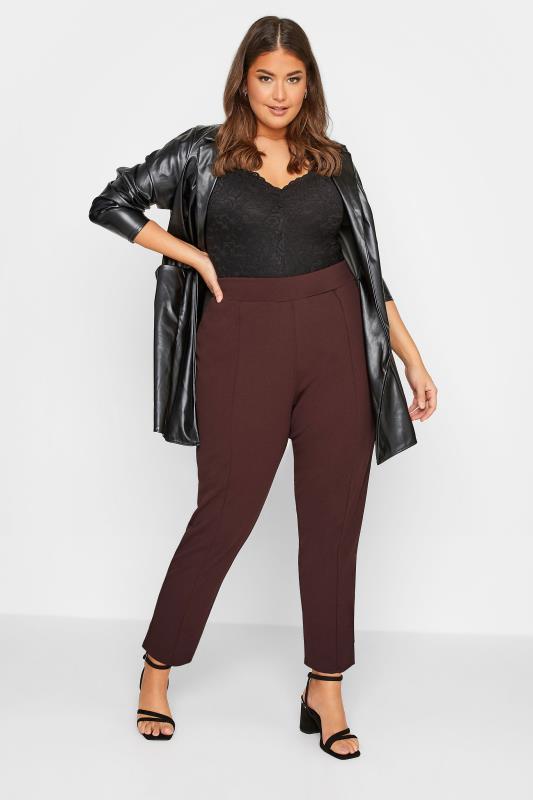 Plus Size Chocolate Brown Stretch Tapered Trousers | Yours Clothing 2