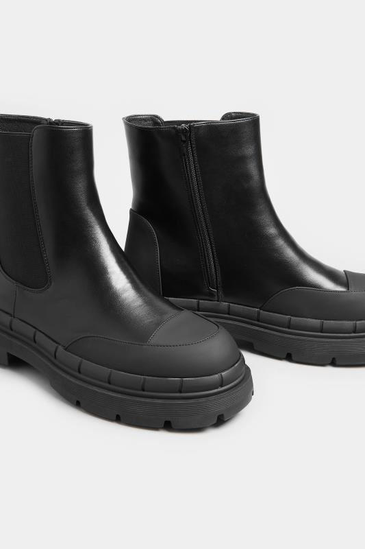 Black Chunky High Chelsea Boots In Wide E Fit | Yours Clothing  5