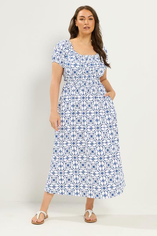  YOURS witte poplin Bardot-jurk met bloemenprint