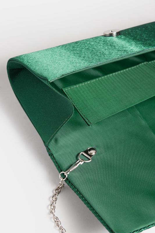 Green Pleated Satin Clutch Bag | Yours Clothing 6