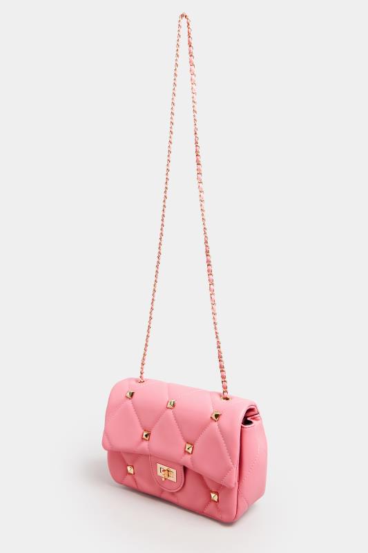 Pink Studded Quilted Chain Bag | Yours Clothing 2