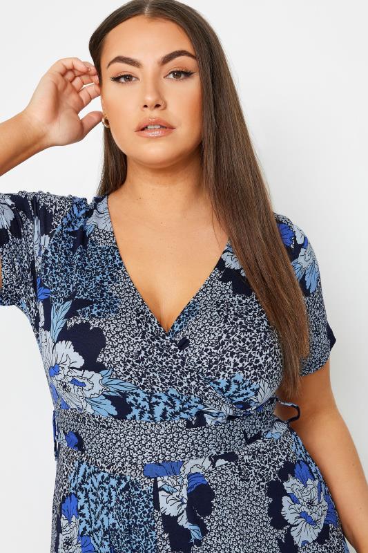 YOURS Plus Size Blue Floral Print Wrap Maxi Dress | Yours Clothing 4