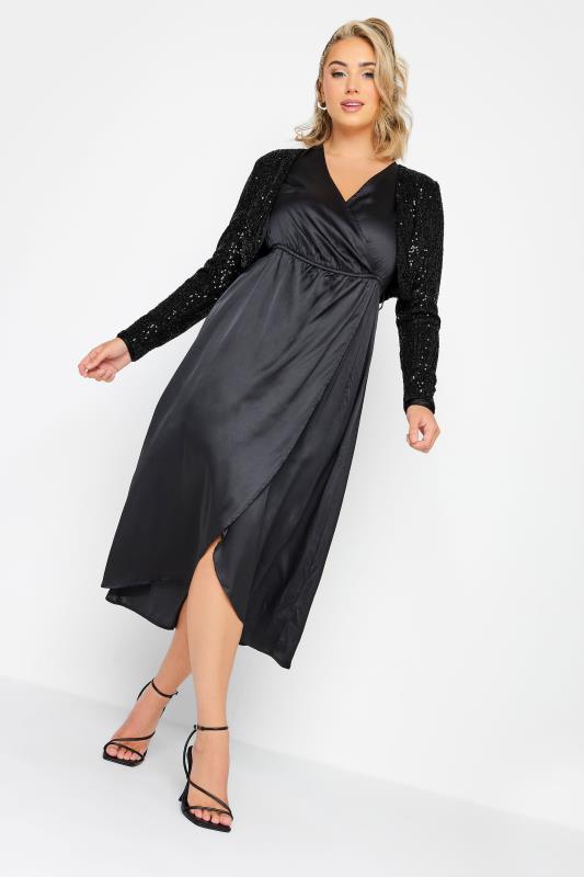 Plus Size YOURS LONDON Black Sequin Embellished Long Sleeve Shrug Cardigan | Yours Clothing 2