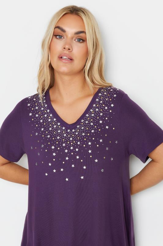 YOURS Plus Size Purple Star Stud Embellished Top | Yours Clothing 4