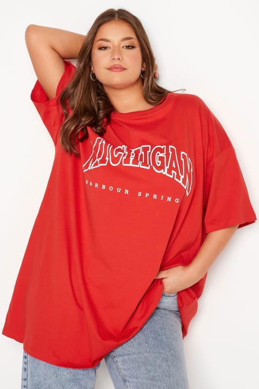 Plus Size Red 'Michigan' Oversized Tunic T-Shirt Dress | Yours Clothing 1