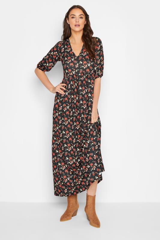 LTS Tall Women's Black & Red Floral Print Maxi Dress | Long Tall Sally 1
