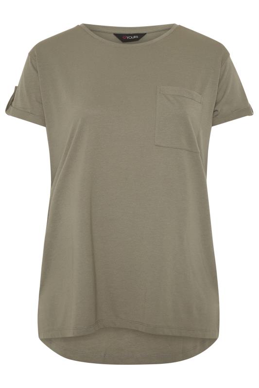 Khaki Green Pocket Dipped Hem T-Shirt | Yours Clothing 5