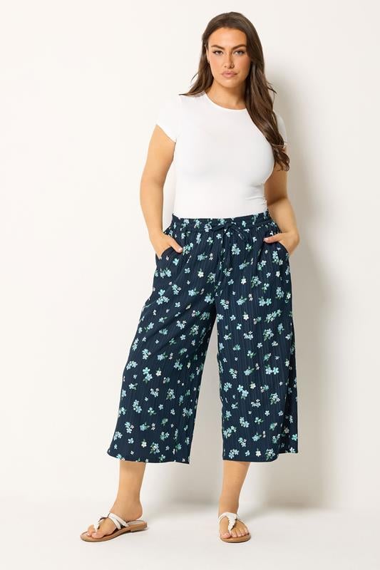  YOURS pantalones capri azul marino con estampado floral