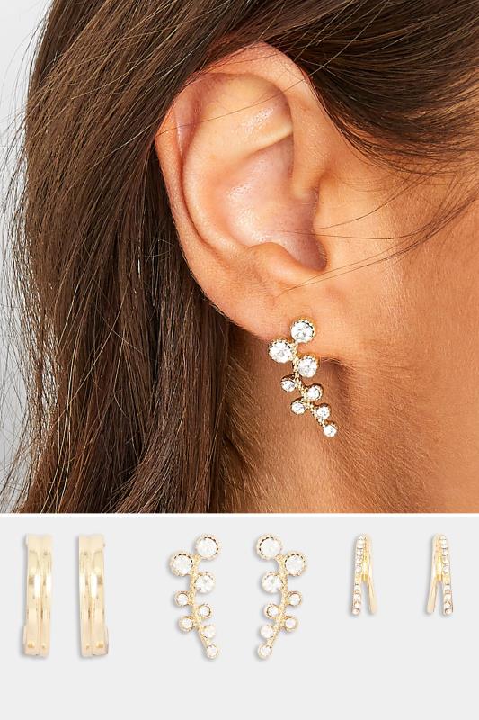 3 PACK Gold Tone Diamante Hoop Earring Set | Yours Clothing 1