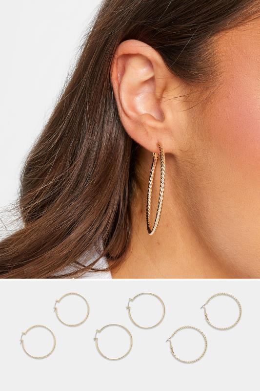 3 PACK Gold Twisted Hoop Earrings | Yours Clothing  1