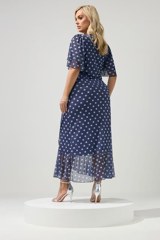 YOURS LONDON Plus Size Navy Blue Polka Dot Wrap Dress | Yours Clothing 1