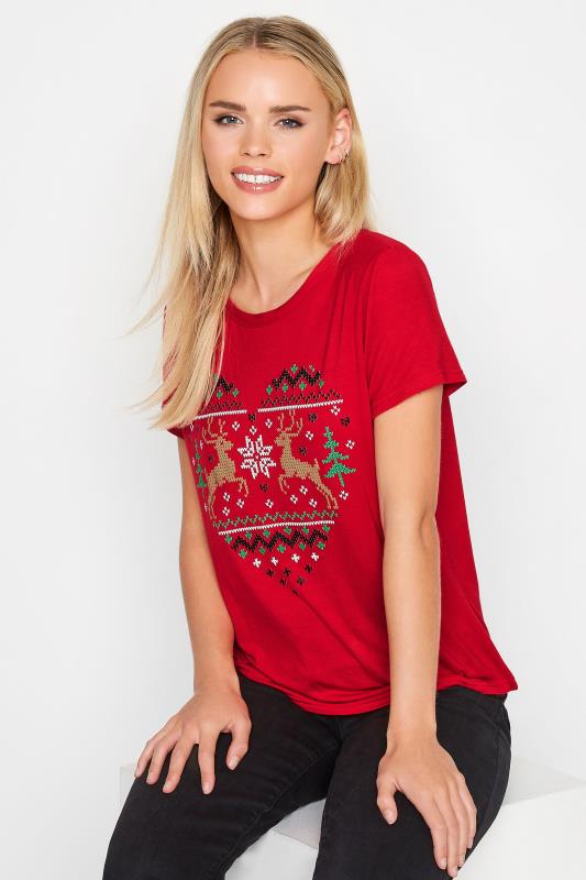 Petite Red Fairlise Christmas Heart T-Shirt | PixieGirl 1