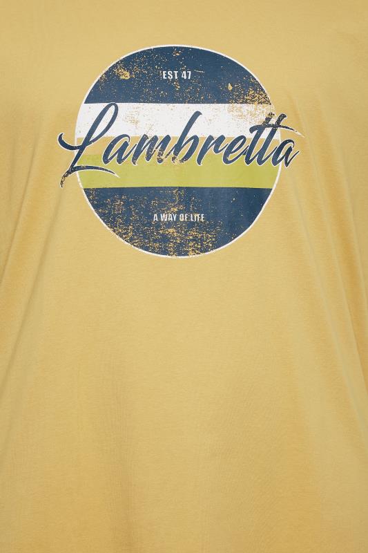LAMBRETTA Big & Tall Plus Size Yellow 'Lambretta' Slogan T-Shirt | BadRhino  2