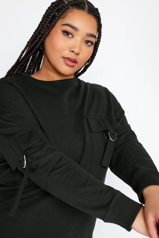 LIMITED COLLECTION Plus Size Black Utility Pocket Sweatshirt | Yours Clothing 4