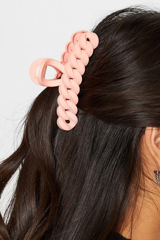 2 PACK Pink & Cream Chain Hair Claw Clips | Yours Clothing 2