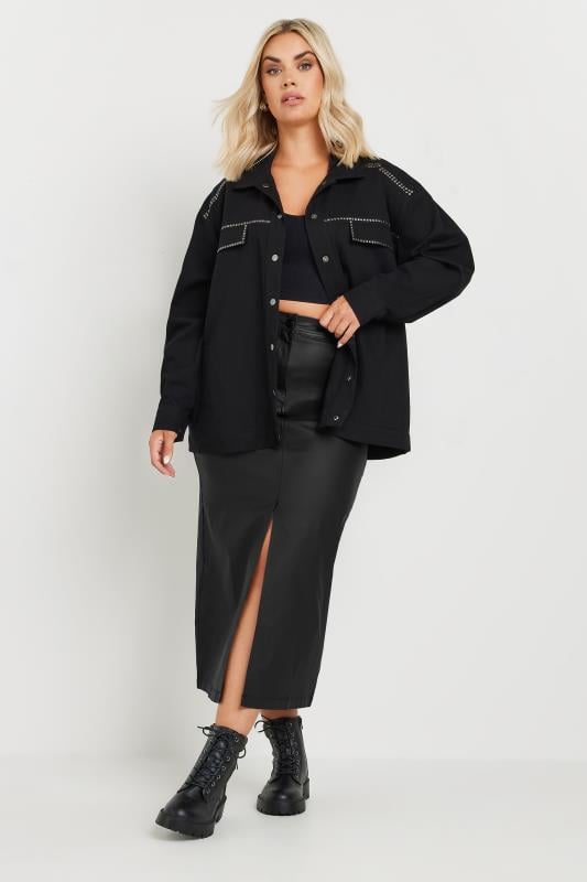 YOURS Plus Size Black Coated Split Hem Midaxi Skirt | Yours Clothing 6