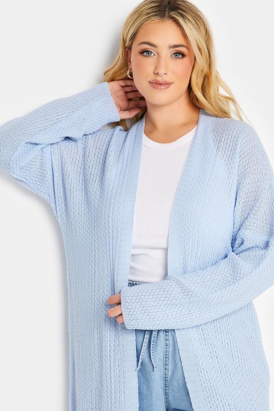 YOURS Curve Plus Size Baby Blue Knitted Long Sleeve Cardigan | Yours Clothing  4