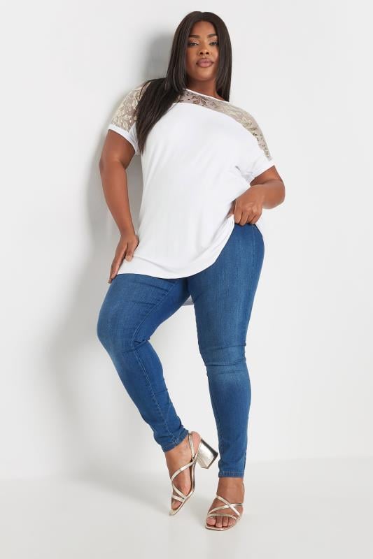 YOURS Plus Size White Foil Floral Print Top | Yours Clothing  3