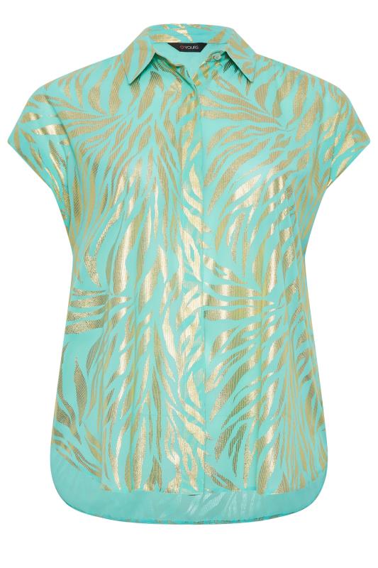 YOURS Curve Plus Size Mint Green & Gold Animal Print Shirt | Yours Clothing  6