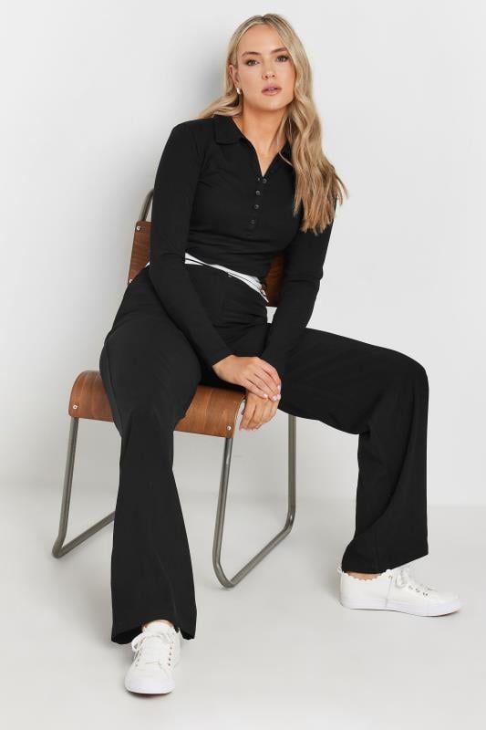 LTS Tall Black Cross Over Contrast Waistband Trousers | Long Tall Sally 6