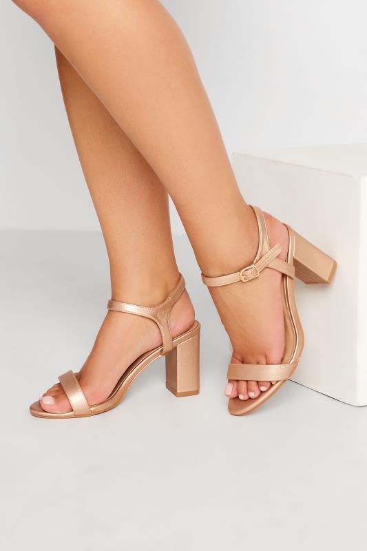 Plus Size  LIMITED COLLECTION Rose Gold Block Heel Sandals In Wide E Fit & Extra Wide Fit
