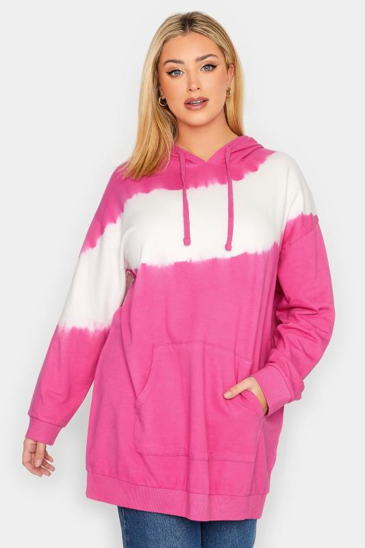YOURS Plus Size Pink Tie Dye Hoodie | Yours Clothing 1