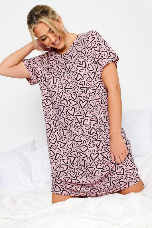  Grande Taille YOURS Curve Light Pink Heart Print Midi Nightdress