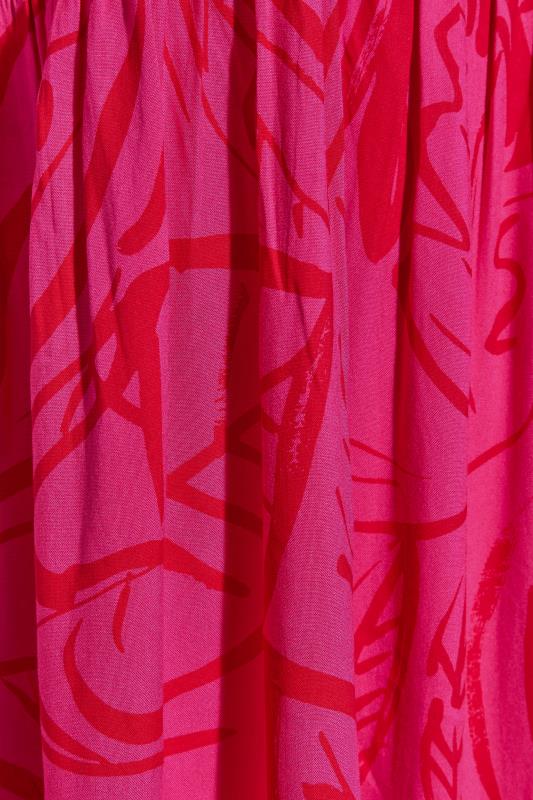 Curve Pink Leaf Print Maxi Dress 5