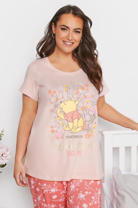 DISNEY Plus Size Pink Winnie The Pooh & Piglet Print Pyjama Set | Yours Clothing  2